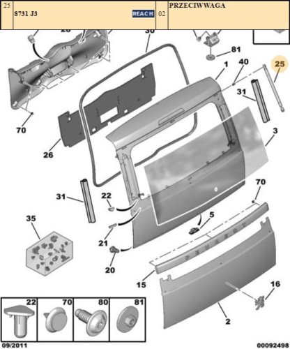 Servomotore portellone posteriore  P1007 Orig. 6124QL 8731J3