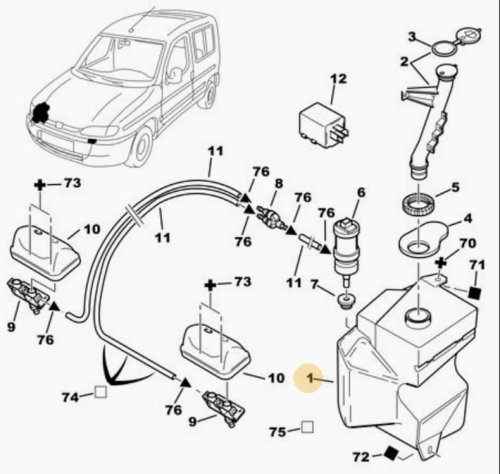 Serbatoio lavavetri 6431A7 Citroen Berlingo 1, Peugeot Partner 1 Originale