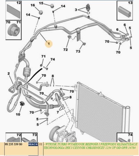 Tubo dell'aria condizionata 9823533980 Nuovo OE Citroen Peugeot 208