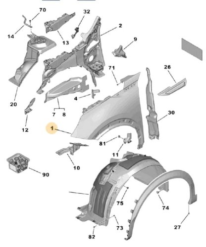 Parafango sinistro 9822104980 Peugeot 2008 Nuovo Originale